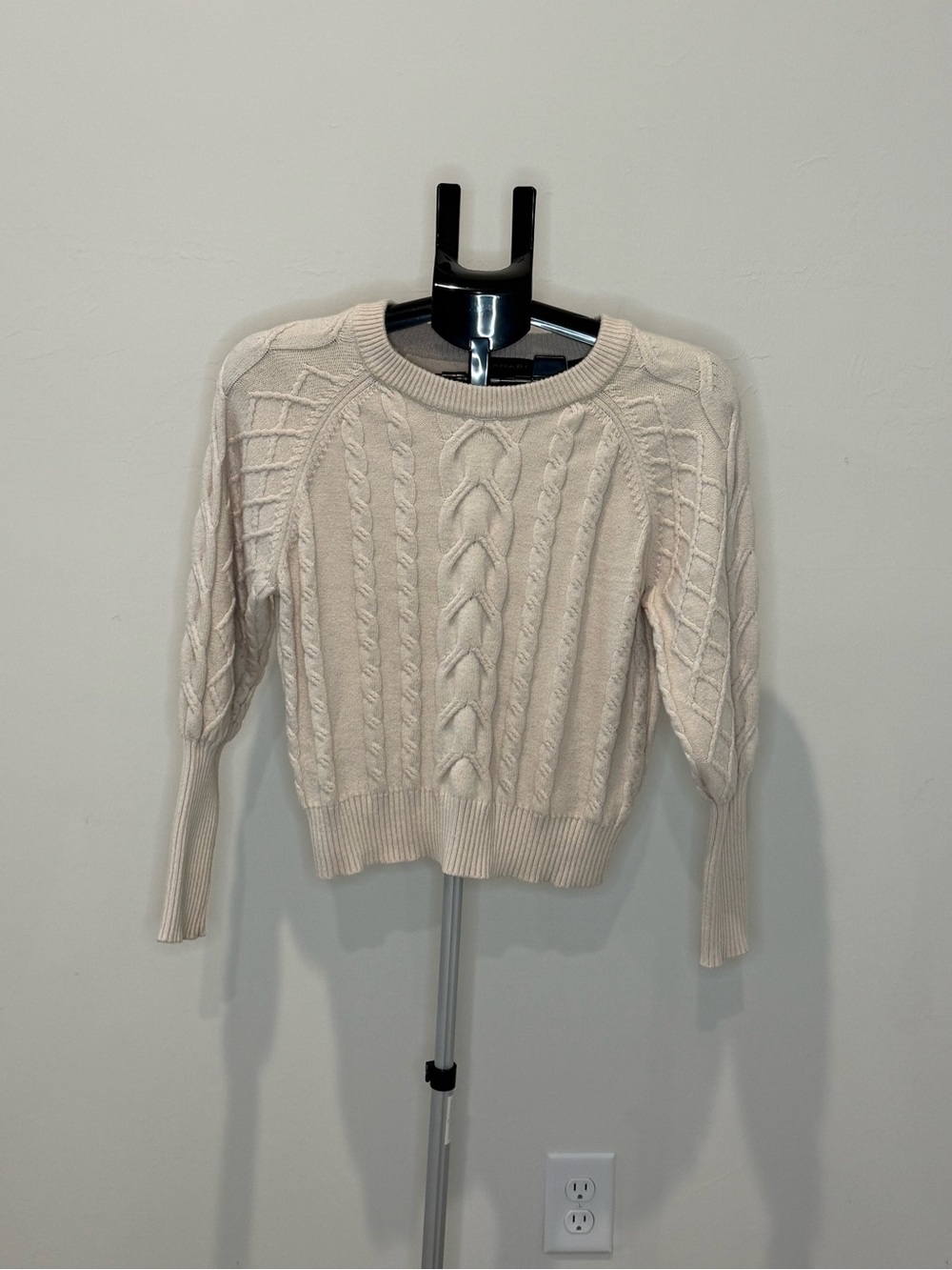 Tahari Cream Cable Knit Crewneck Sweater